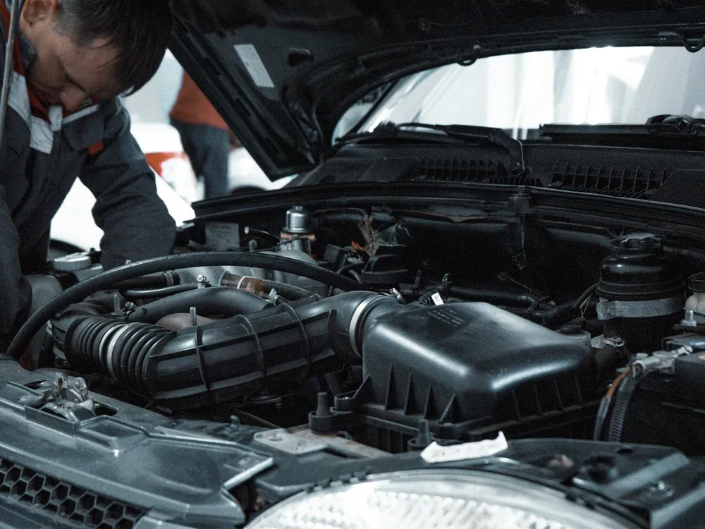 An engine bay with the hood up