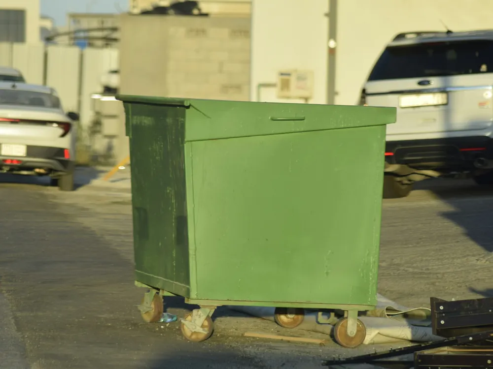 A green bin on wheels