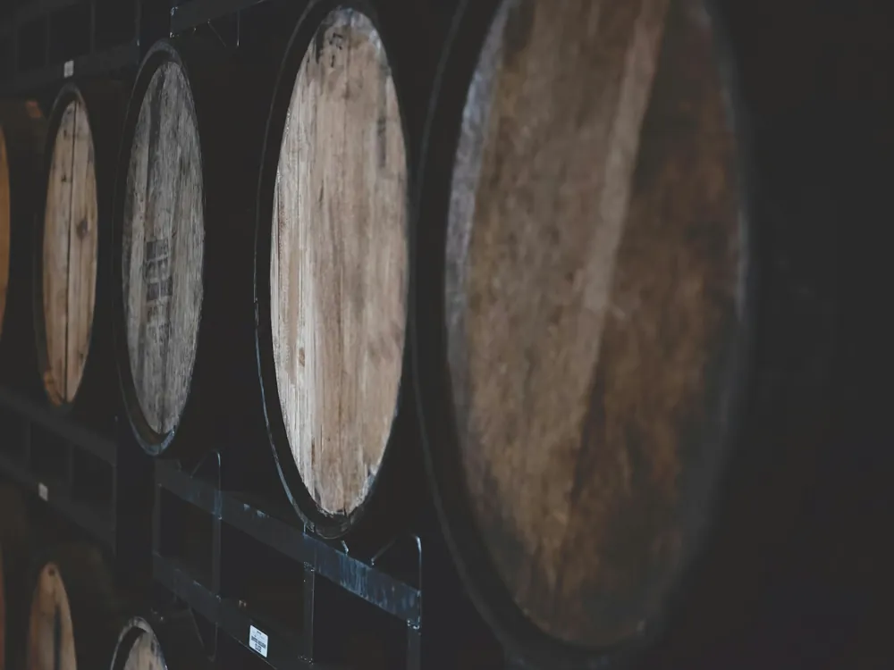 Barrels stacked in a cellar