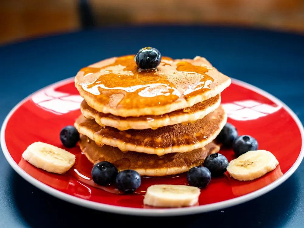 Pancakes with blueberries and banana