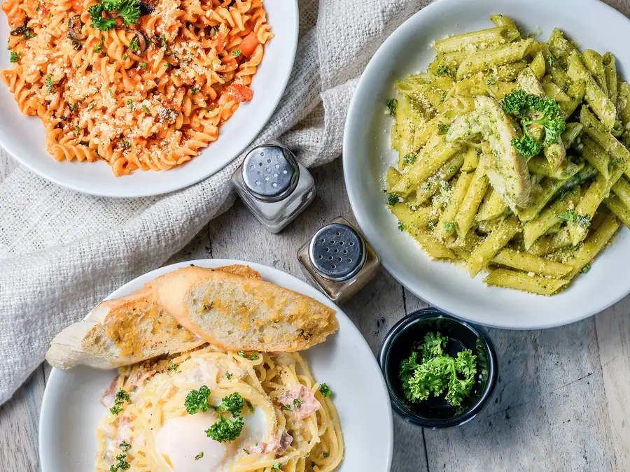 A table set with several shared dishes