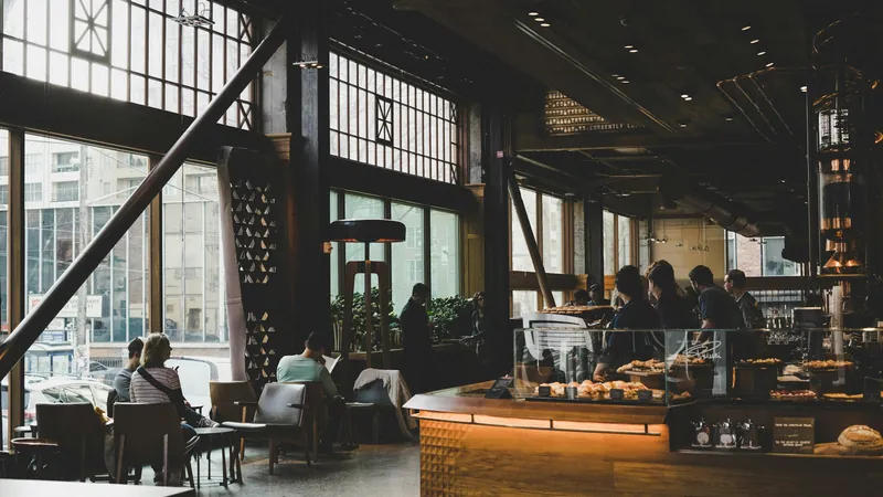 A coffee shop interior with tables