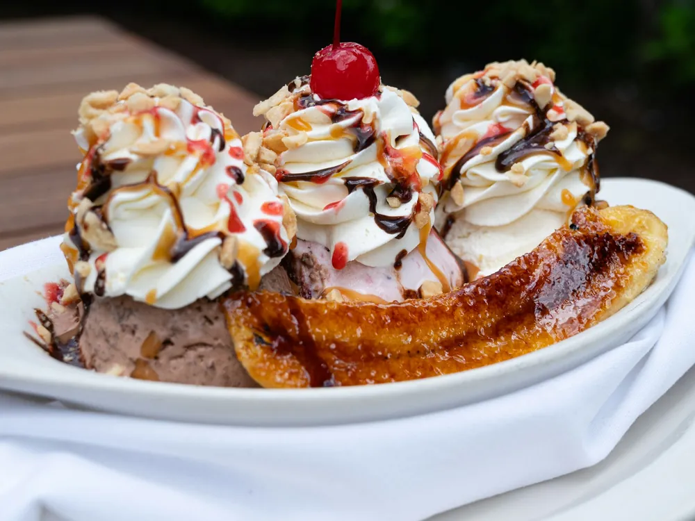 An ice cream sundae with toppings