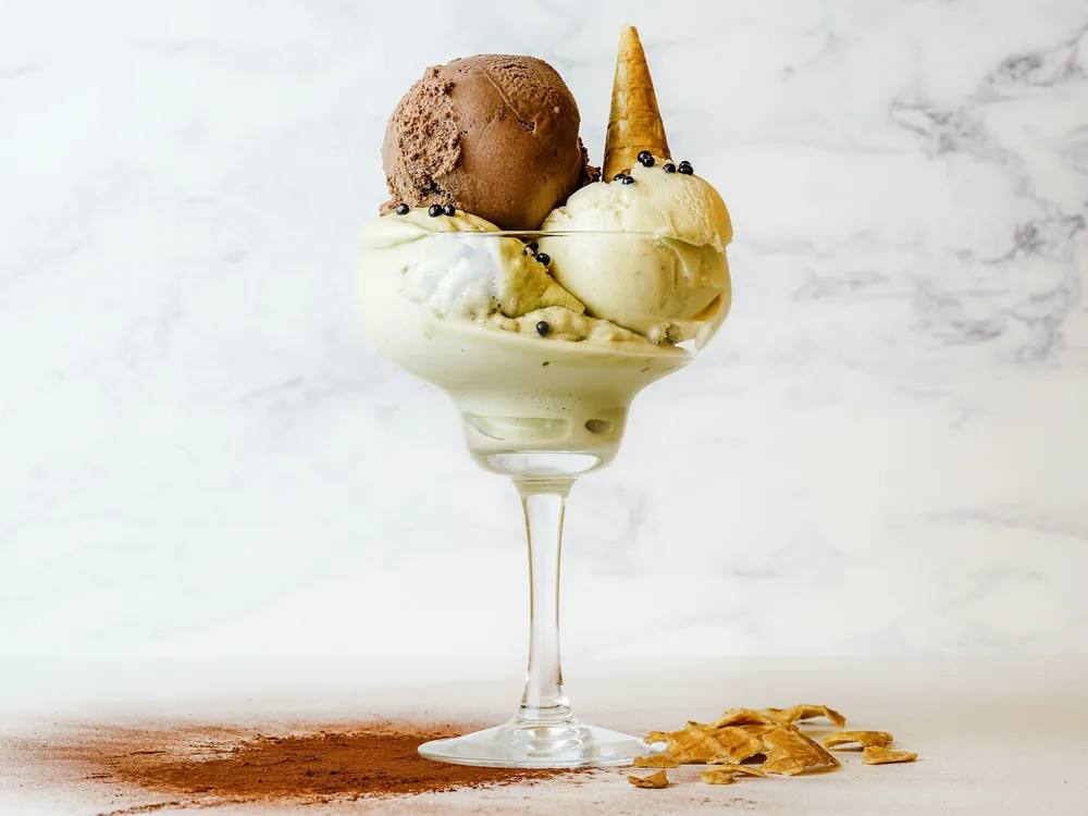 A chocolate sundae in a glass