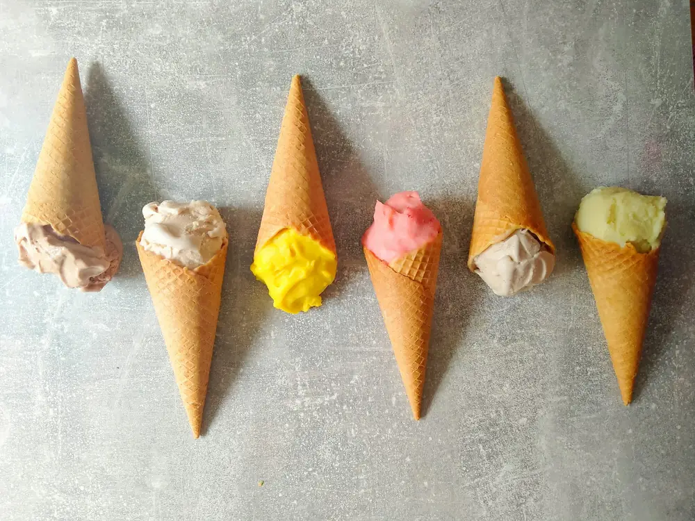 Ice cream cones in a row