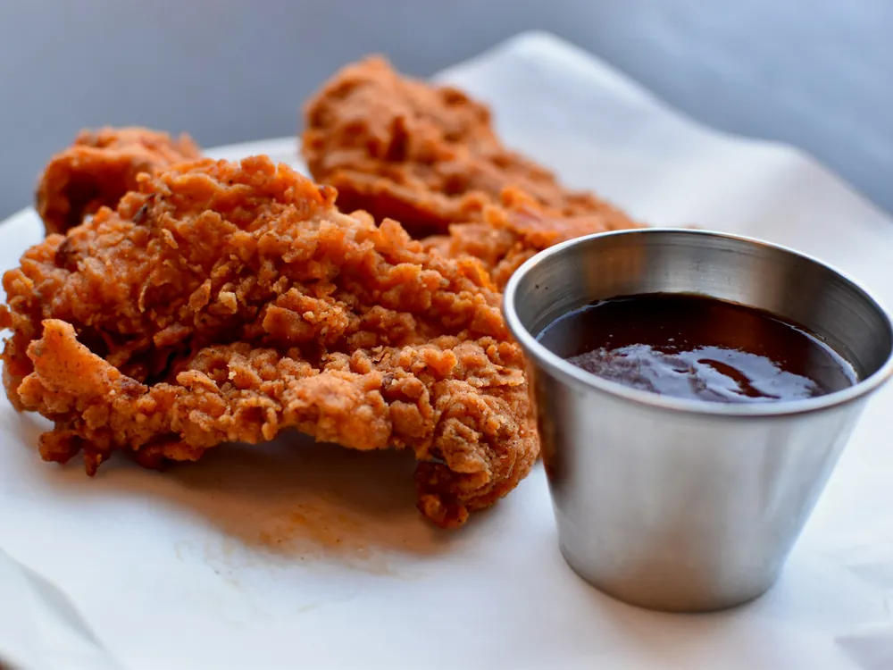 Chicken strips with a dipping sauce